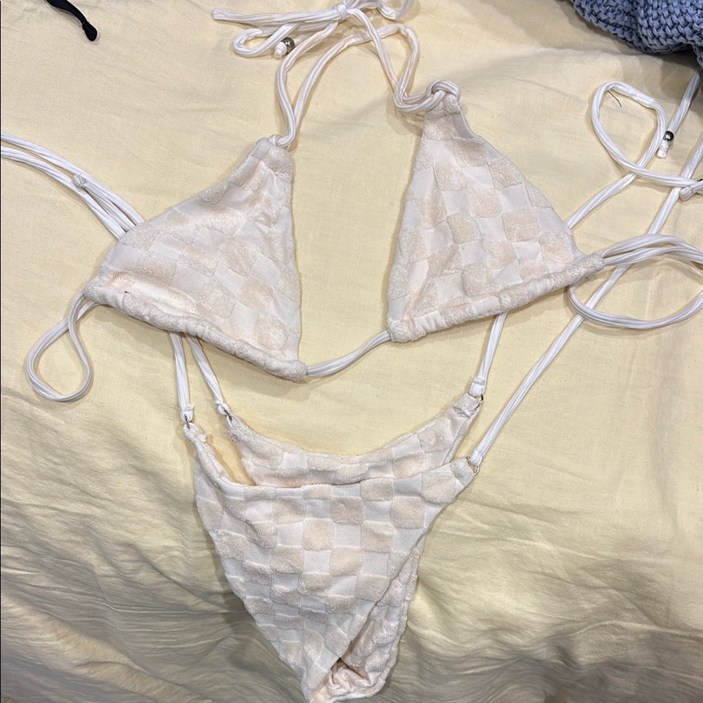 Cream Checkered Bikini Set